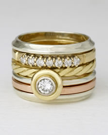 Six band 'Stacking Ring Single-stone' with diamond, commissioned for Lisa